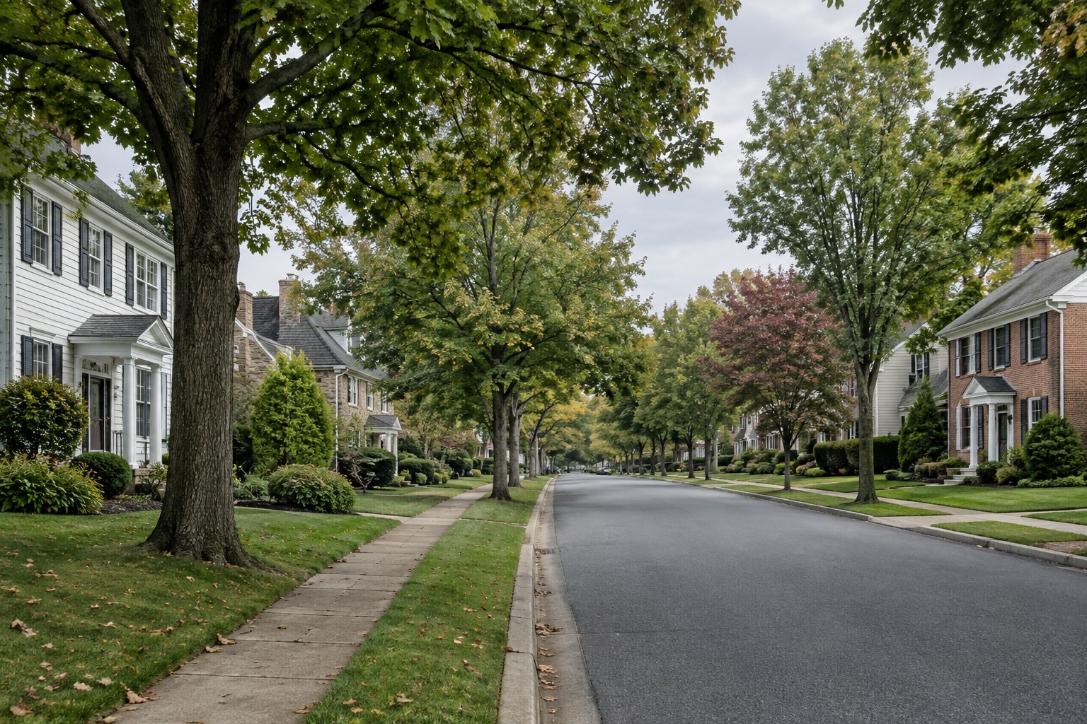 A quiet Central Pennsylvania suburban street, illustrative