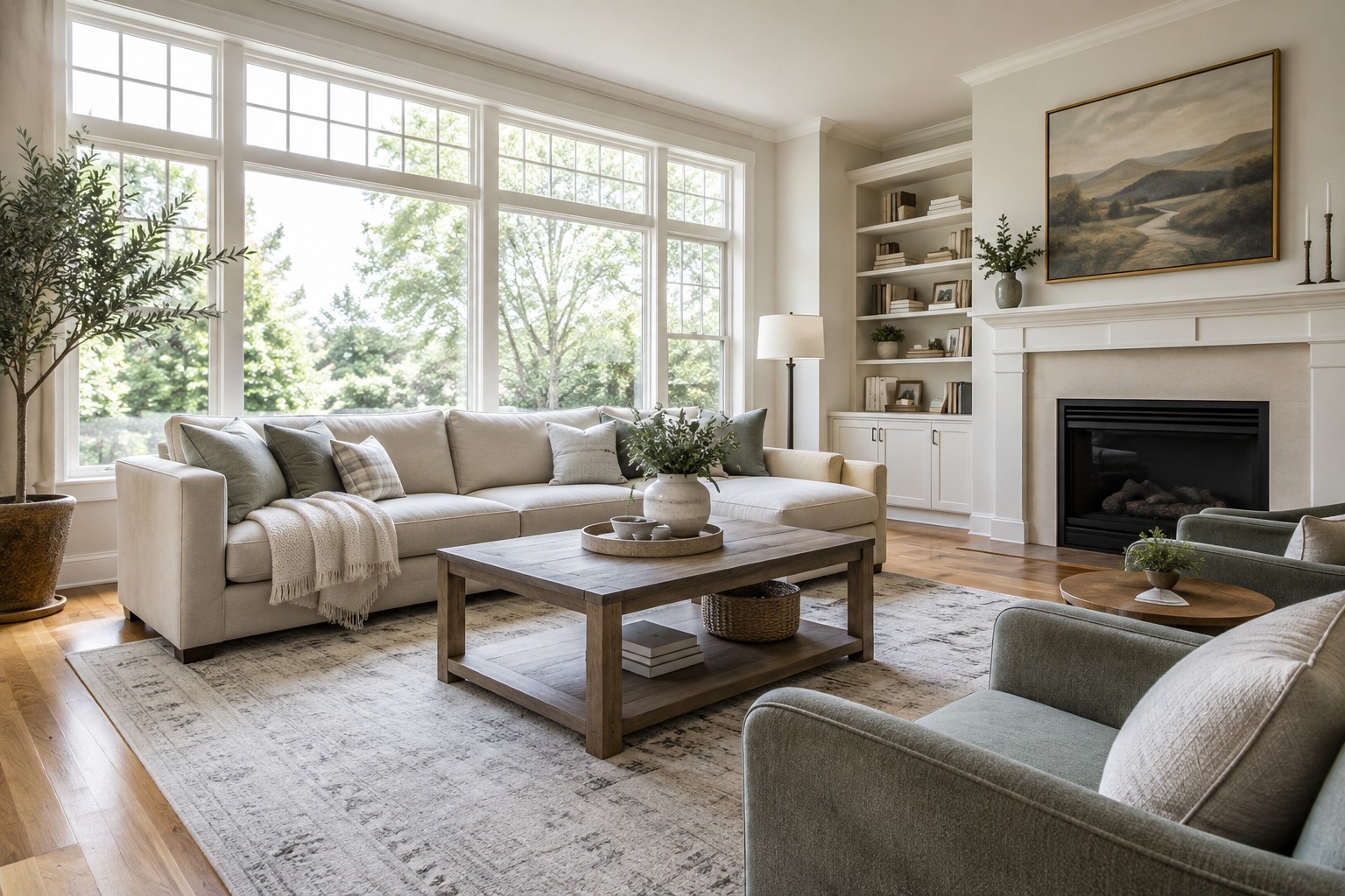 A bright Central Pennsylvania living room interior, illustrative